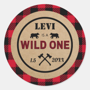 Lumberjack First Birthday, Wild One Favour Classic Round Sticker