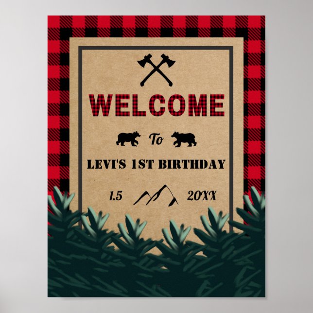 Lumberjack First Birthday, Wild One Welcome Sign (Front)