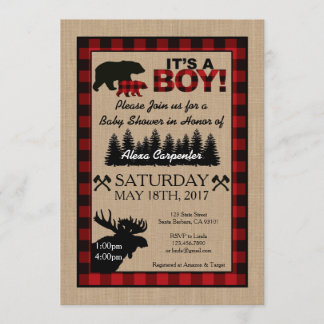 Lumberjack Little Hunter Baby Shower Invitation