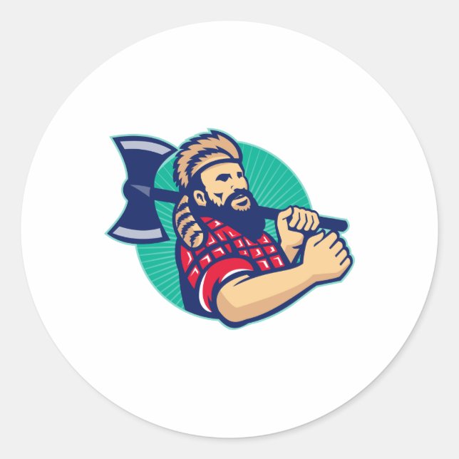 Lumberjack Logger With Axe Retro Classic Round Sticker (Front)