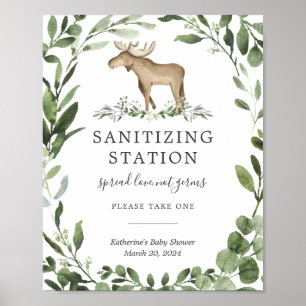 Lumberjack Moose Baby Shower Sanitising Sign