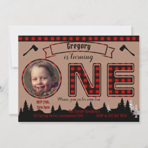 Lumberjack Photo First Birthday Woodland Invite