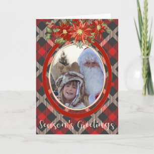 Lumberjack Plaid and Poinsettia Spray  YOUR PHOTO Card