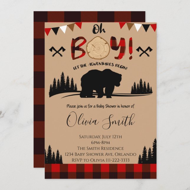 Lumberjack Plaid Baby Shower Boy Invite (Front/Back)