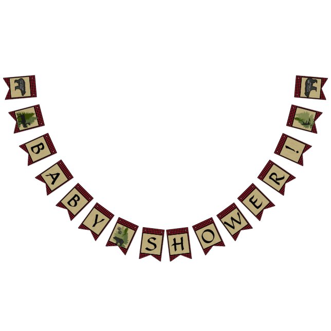 Lumberjack Plaid Bear Boy Baby Shower Party Decor Bunting (All)