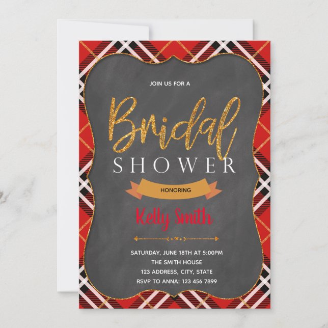 Lumberjack plaid bridal shower invitation (Front)