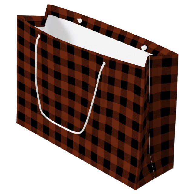 Lumberjack Plaid, Brown and Black Large Gift Bag (Front Angled)
