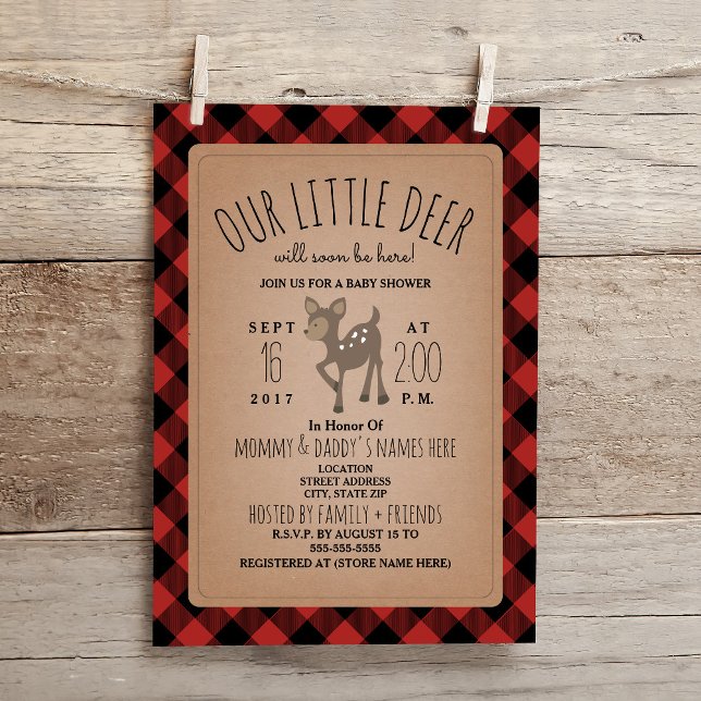 Lumberjack Plaid Deer Baby Shower Invitation (Creator Uploaded)