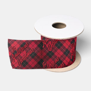 Lumberjack Plaid Family Name Christmas Satin Ribbon