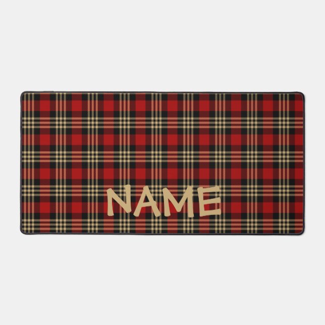 Lumberjack Plaid Pattern Custom Name Desk Mat (Front)