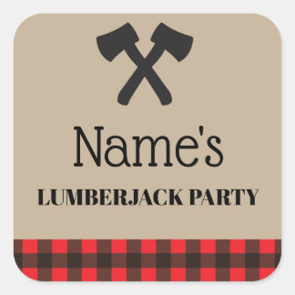 Lumberjack Plaid Red Label Birthday Party Stickers