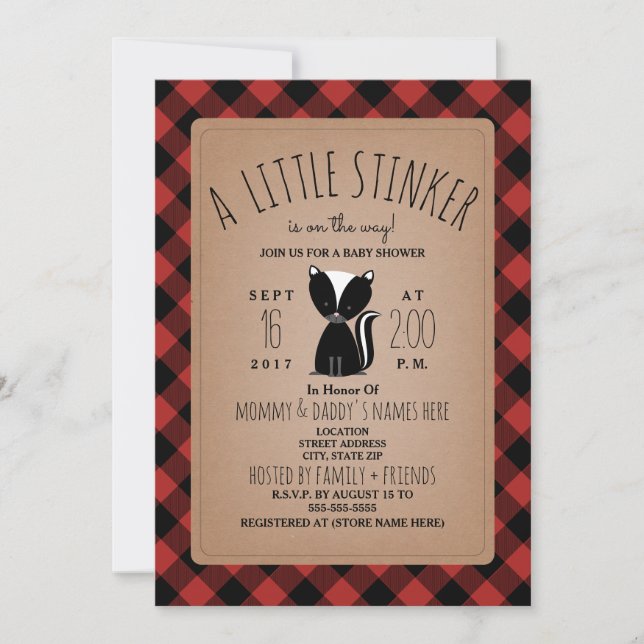 Lumberjack Plaid Skunk Baby Shower Invitation (Front)
