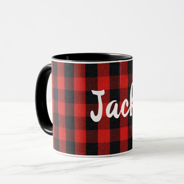 lumberjack plaid with name mug (Front Left)