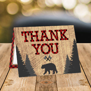 Lumberjack Red Black Buffalo Plaid Birthday Thank You Card