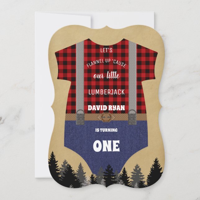 Lumberjack Red Buffalo Baby Suit 1th Birthday Invitation (Front)