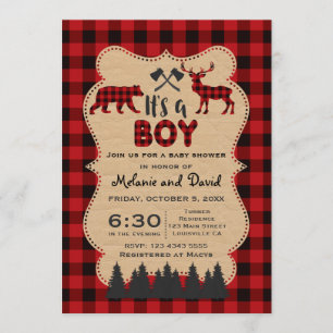 Lumberjack Red Buffalo Little Hunter Baby Shower Invitation