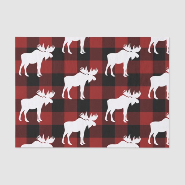 Lumberjack Red Buffalo Plaid Moose Pattern Holiday Tissue Paper (Front)