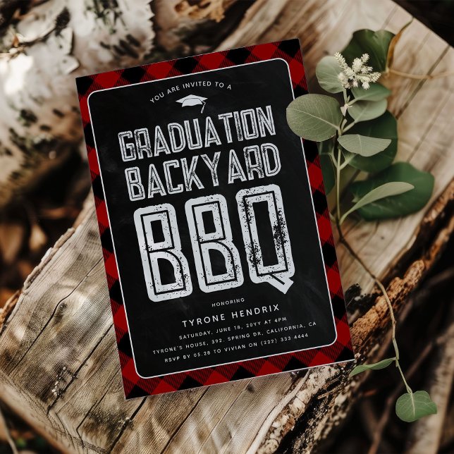 Lumberjack Red Plaid Backyard BBQ Graduation Party Invitation (Creator Uploaded)