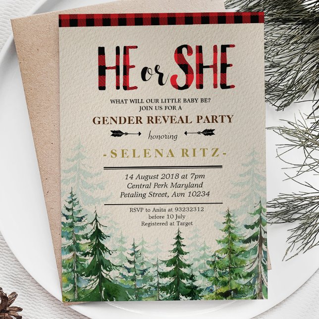 Lumberjack Red Plaid Gender Reveal Invite (Creator Uploaded)
