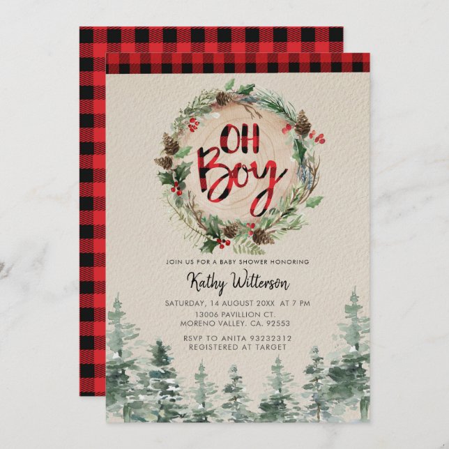 Lumberjack Rustic Boy Baby Shower Invitation (Front/Back)