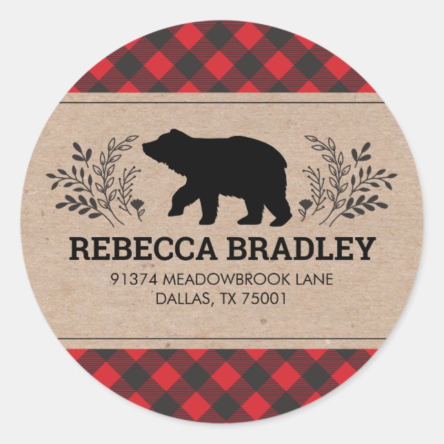 Lumberjack Rustic Buffalo Plaid Return Addres Classic Round Sticker (Front)