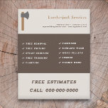 Lumberjack Services Flyer<br><div class="desc">A Flyer with an axe illustration for carpenter,  woodworker and lumberjack services (tree removal and pruning,  firewood,  stump grinding and more).</div>