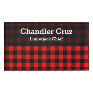 Lumberjack Style - red fabric + your ideas Name Tag