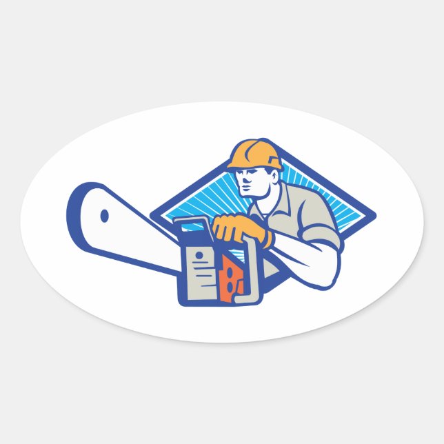 Lumberjack Tree Surgeon Arborist Chainsaw Retro Oval Sticker (Front)