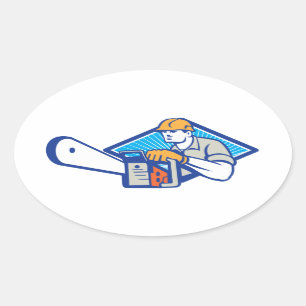 Lumberjack Tree Surgeon Arborist Chainsaw Retro Oval Sticker