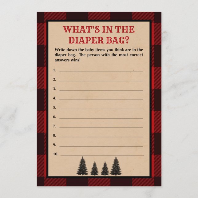 Lumberjack What's in the Diaper Bag Shower Game Programme (Front)