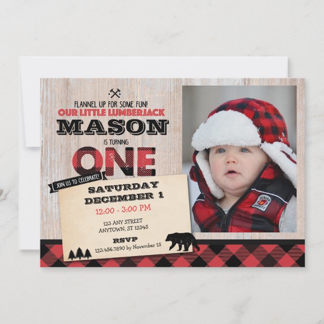Lumberjack Wilderness First Birthday Invitation (Front)