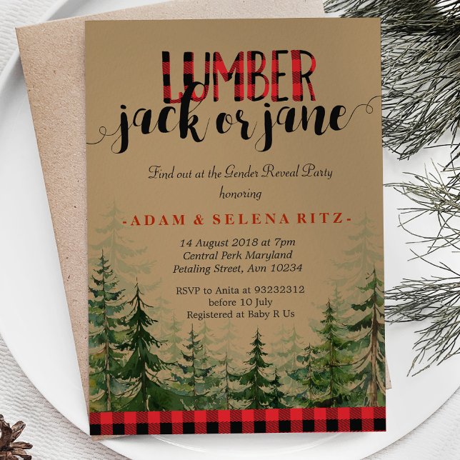 Lumberjack Winter Gender Reveal Party Invitation (Creator Uploaded)