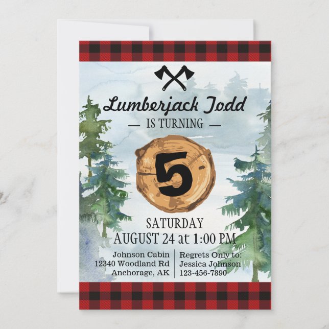 Lumberjack Wood Stump Forest Wilderness Birthday Invitation (Front)