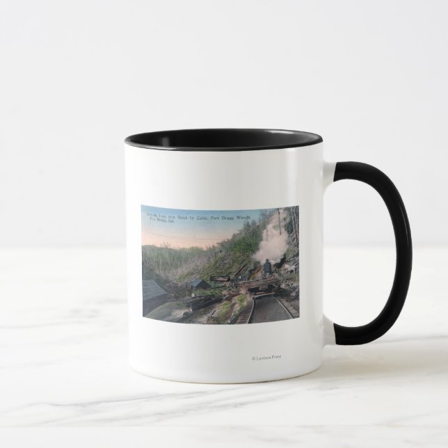 Lumberjacks Carrying Logs over Gulch by Cable Mug (Right)
