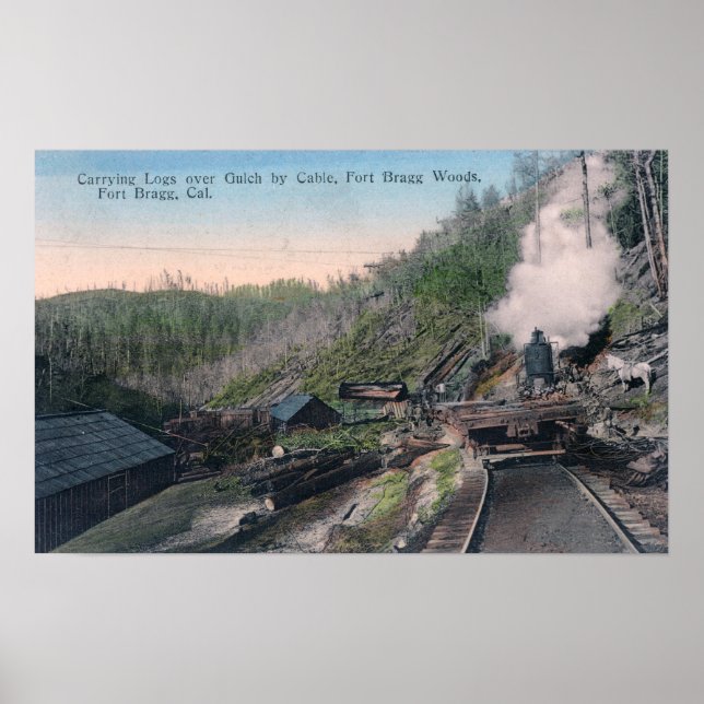 Lumberjacks Carrying Logs over Gulch by Cable Poster (Front)