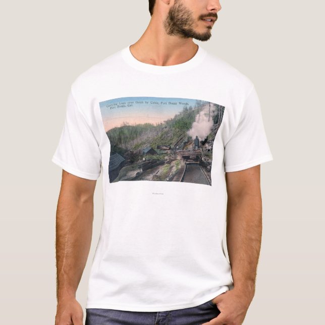 Lumberjacks Carrying Logs over Gulch by Cable T-Shirt (Front)