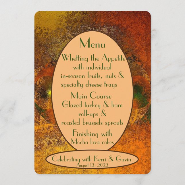"Luminaries" Fall Wedding Flat Menu (Front)