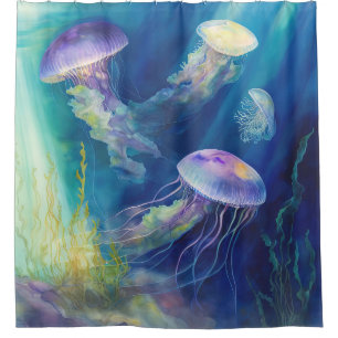 “Luminescent Drift: Jellyfish Ballet” Shower Curtain