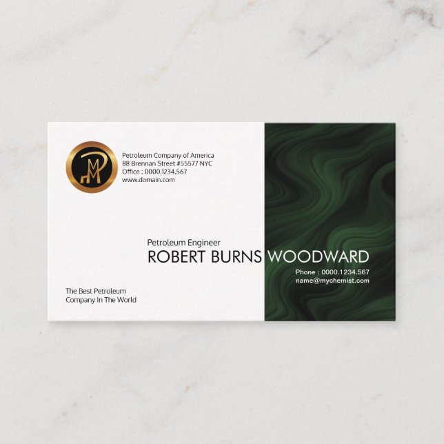 Luminescent Green Oil Slick Wave Column Chemist Business Card (Front)