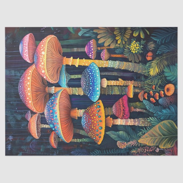 Luminescent Mushrooms Colourful Jungle Decoupage Tissue Paper (Front)