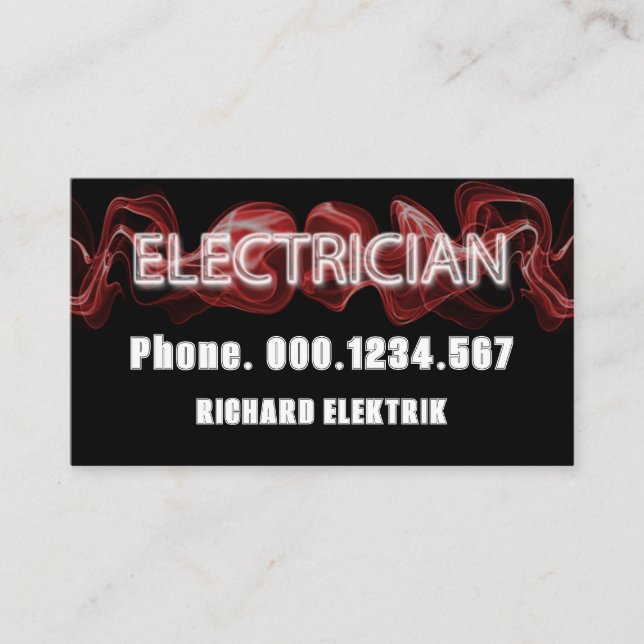 Luminescent Red Electric Lightning Electrician Business Card (Front)
