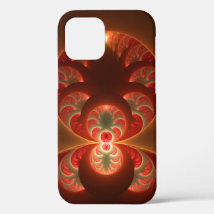 Luminous Abstract Modern Orange Red Fractal iPhone 12 Case