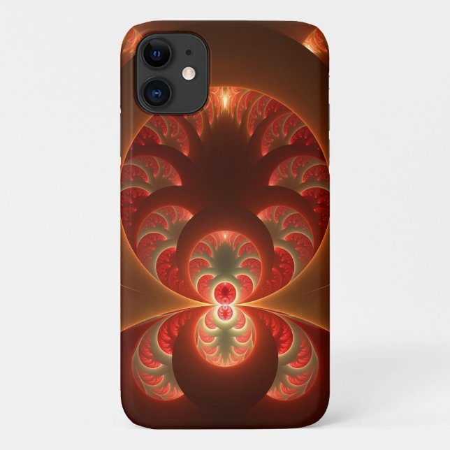 Luminous abstract modern orange red Fractal Case-Mate iPhone Case (Back)