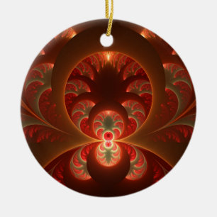 Luminous Abstract Modern Orange Red Fractal Ceramic Tree Decoration