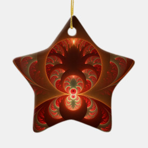 Luminous Abstract Modern Orange Red Fractal Ceramic Tree Decoration