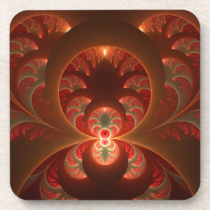 Luminous abstract modern orange red Fractal Coaster