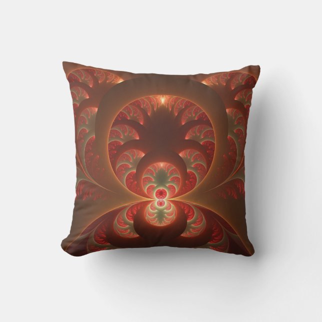 Luminous abstract modern orange red Fractal Cushion (Front)