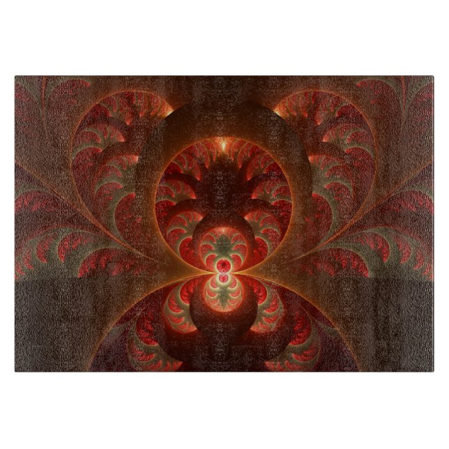 Luminous Abstract Modern Orange Red Fractal Cutting Board (Front)