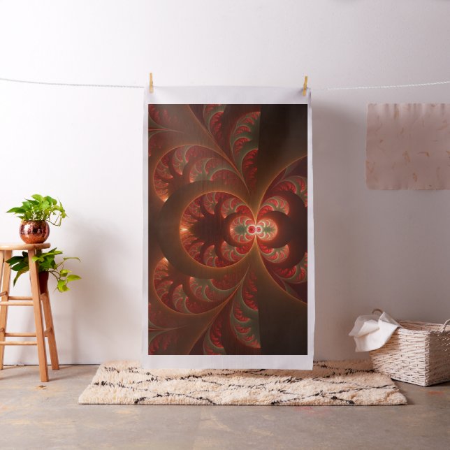 Luminous Abstract Modern Orange Red Fractal Fabric (In Situ)