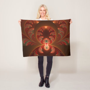 Luminous abstract modern orange red Fractal Fleece Blanket